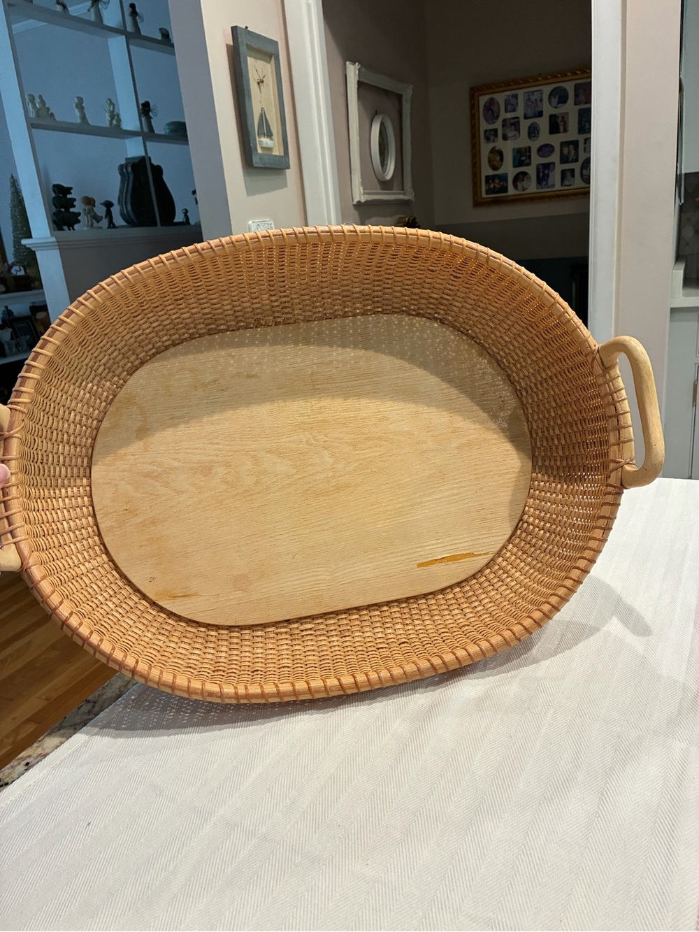 Vintage Nantucket Basket Large Oval Serving Tray with Handles and Wood Bottom